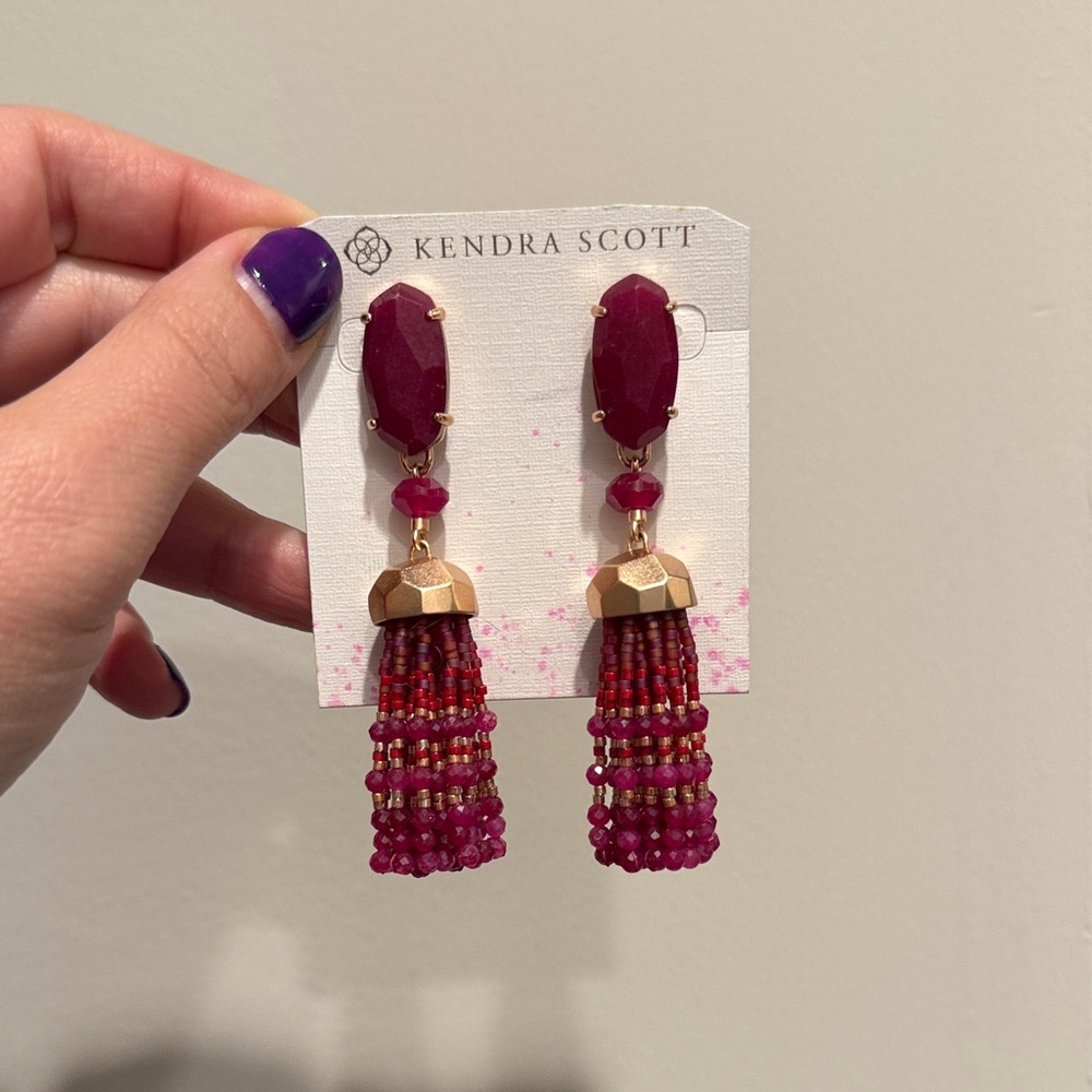 Kendra Scott Pink and Gold Beaded Tassel Earrings
